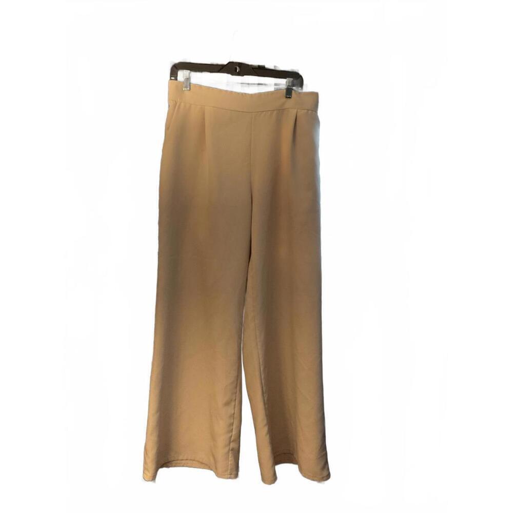 Boohoo Made in Italy Tan Wide Leg high Waisted Pleated Pull on Trousers Size 14